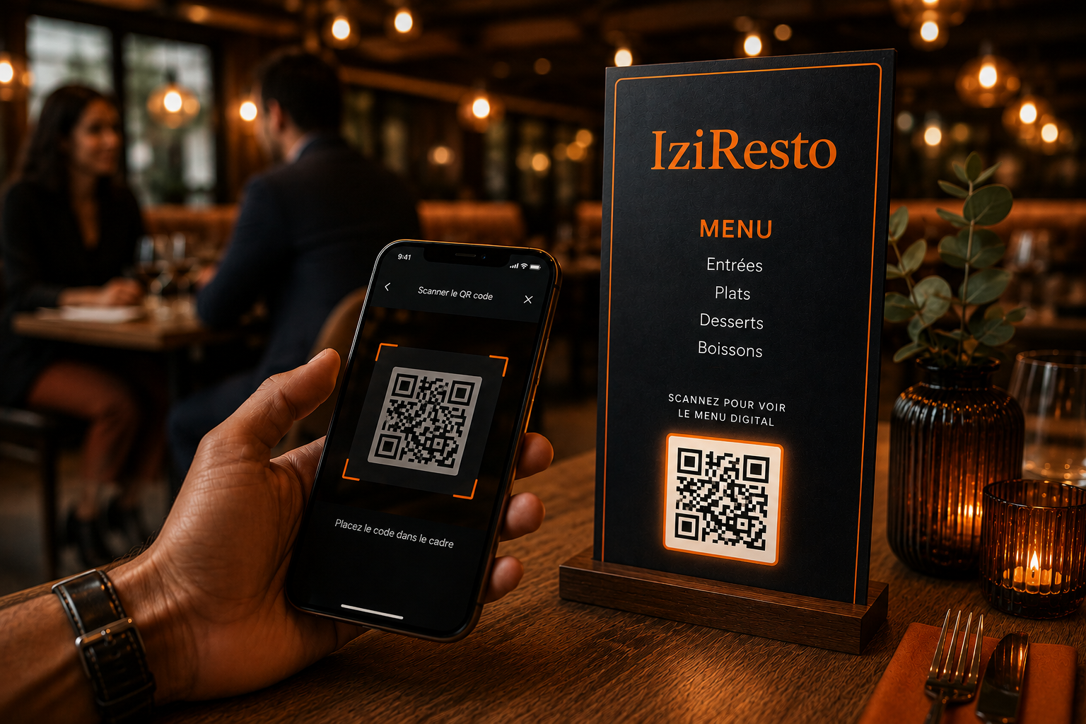 Parcours client izzirestau : scan du QR code et accès au menu